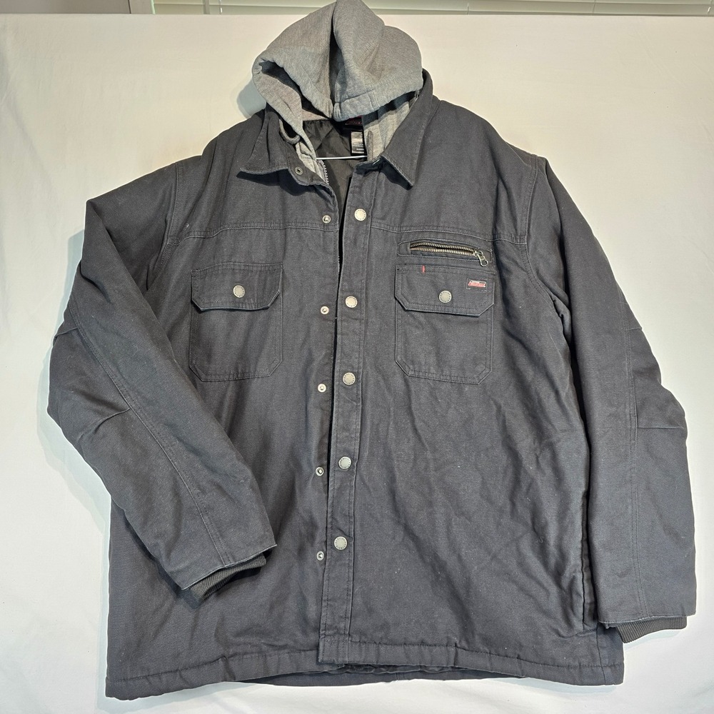 Genuine Dickies Mens Black Duck Canvas Hooded Work Jacket Quilted Lined NJS100BK